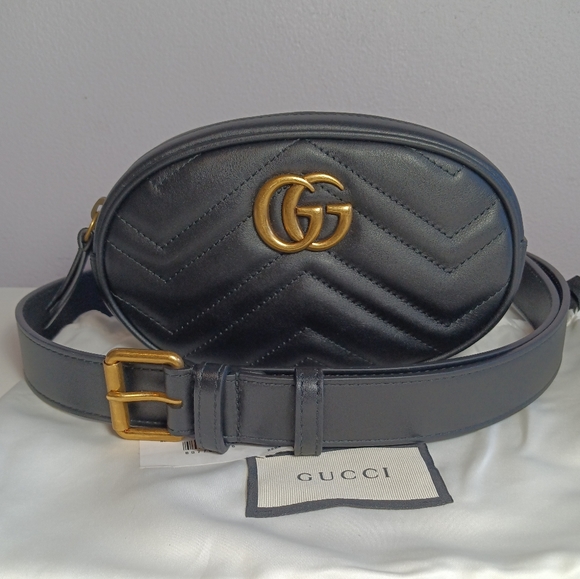 Gucci Handbags - NEW GUCCI GG MARMONT BELT BAG MATELASSE CALFSKIN LEATHER BLACK SZ 34/85